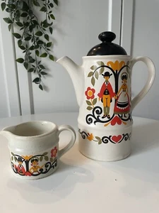 Juego de café folclórico vintage años 70 coctelera casa cocina decoración jarra de leche/tetera - Imagen 1 de 9