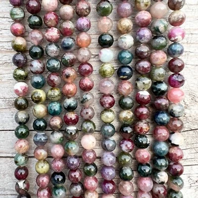 Echte Turmalin Edelstein 4 6 8mm Perlen 38cm Strang Schmuckstein DIY Armband - Bild 1 von 4