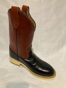 Old West Kids Western Boots Genuine Leather size 2.5 New with Box Tan / Black - Picture 1 of 5