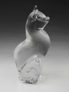 FM KONSTGLAS MARCOLIN SCHWEDEN KLARE KATZENSKULPTUR EXTRA GROSS UND SCHWER 9" SIGNIERT - Bild 1 von 6