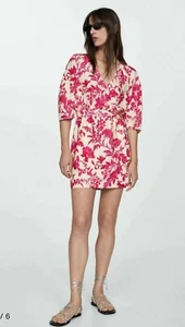 Mango Floral-print Wrap Midi Belted Dress Pink Women’s Size 4XL NWT - Picture 1 of 11