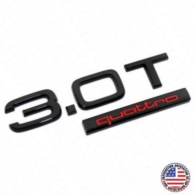 04-22 Audi Rear Trunk Lid 3.0T Quattro Nameplate Emblem Badge Black Red - Image 1 of 4