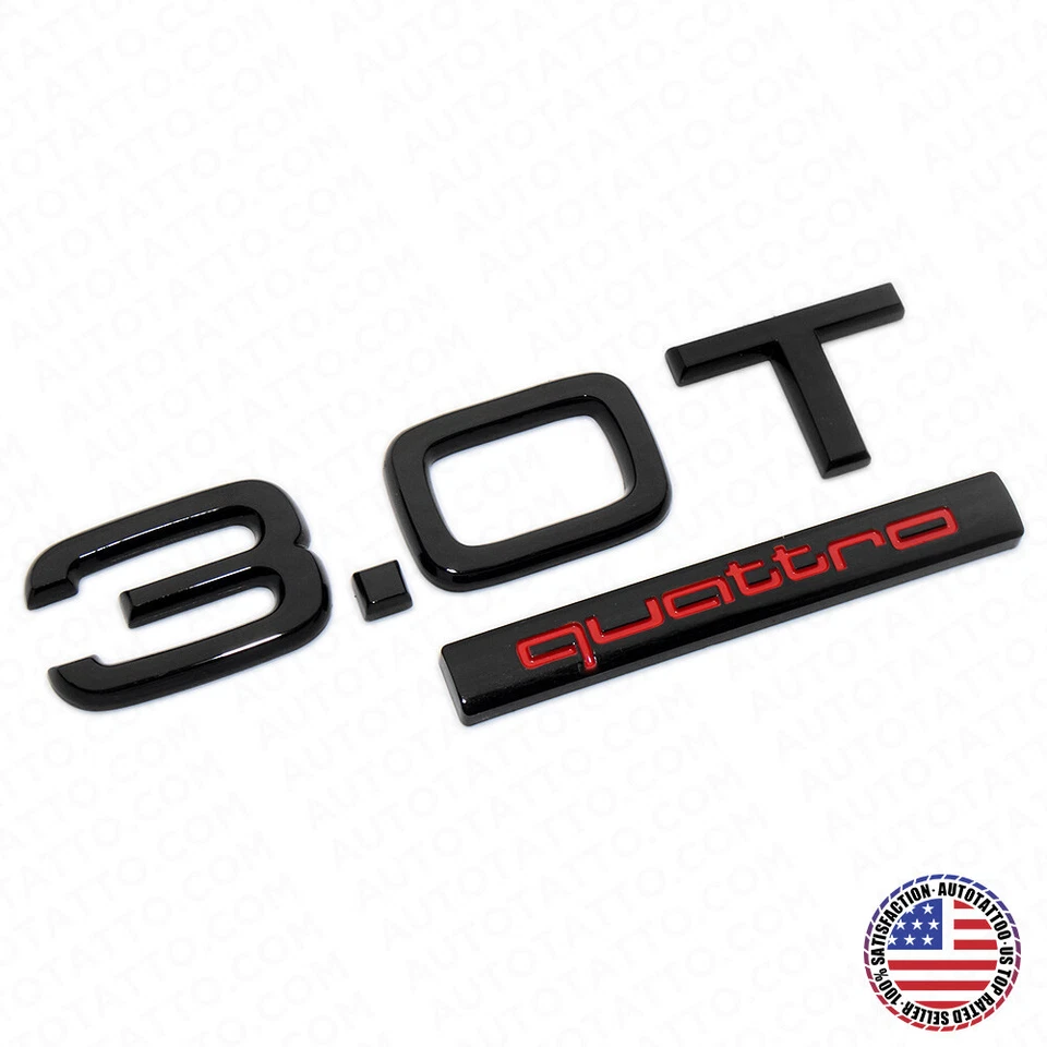 04-22 Audi Rear Trunk Lid 3.0T Quattro Nameplate Emblem Badge Black Red - Изображение 1 из 4