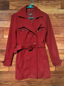 Rue21 Women’s Burgundy Trench Coat Size S – Belted Double Breasted - Picture 1 of 4
