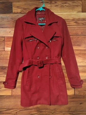 Rue21 Women’s Burgundy Trench Coat Size S – Belted Double Breasted - Image 1 of 4