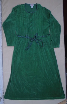 Vintage FADS Maxi Dress Medium Green Velour Long Sleeve Cottage Prairie 80s 90s - Image 1 of 4