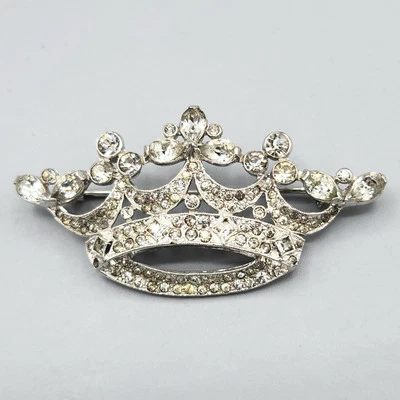 Early Trifari Alfred Philippe Royal Crown Trefoil Crystal Rhodium Plate Brooch - Image 1 of 4