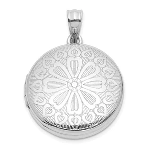 Sterling Silver Rhodium-plated 20mm Floral Heart Filigree Round Locket - Picture 1 of 4