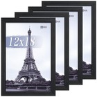 4 Pack Black Wood 12x18 Poster Frames, Wide Border, Wall Mount