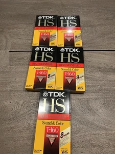 Confezione da 5 cassette VHS TDK HS audio e colori di alto livello T160 8 ore set da 5 - Foto 1 di 3