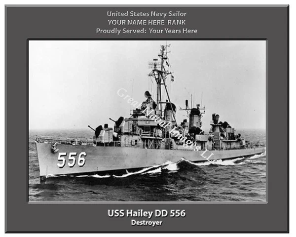 USS Hailey DD 556 Personalized Canvas Ship Photo Print Navy Veteran 2 - Image 1 of 1