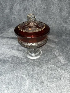 Kings Crown Ruby Flash Thumbprint Covered Candy Dish - Picture 1 of 11