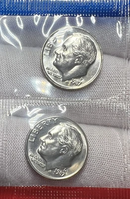 Moneda de diez centavos P&D Roosevelt 1987 BU en violonchelo como nueva recibe ambas monedas en la foto #1257 Foto 1 de 4