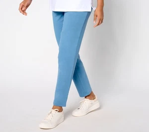 Denim & Co. Pantaloni alti EasyWear French Terry Med Denim blu M nuovi - Foto 1 di 1