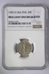 1945 d usa phil 20 c coin brilliant uncirculated NGC standard brown - Picture 1 of 2