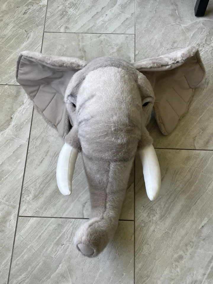 Plush Elephant Head Wild And Soft Designed In Belgium Nursery Decor Safari Zoo - Image 1 of 4