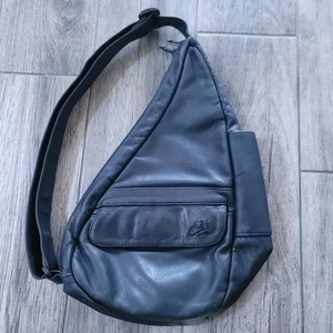 AMERIBAG Healthy Back Bag Black Leather Classic Sling Shoulder Backpack USA - Picture 1 of 7
