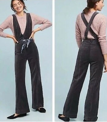 Anthropologie Pilcro Velvet Overalls Jumpsuit Sz 6 Tall Gray Black $148 - Image 1 of 4
