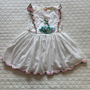 Girl's MINI BODEN Size 9-10 White Peacock Applique Dress - Picture 1 of 16