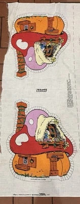 Painel de tecido Smurf Cottage corte e costura 1982 vintage Peyo Smurfette - Imagem 1 de 4