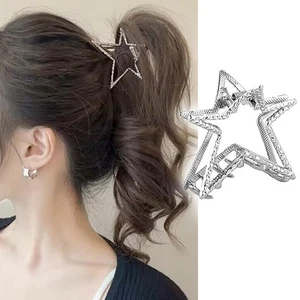 Silver Star Hair Claw Clip Shiny Five-Pointed Star Metal Hairpin Goddess Look - Picture 1 of 7