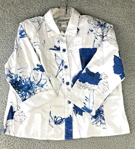 Patchington Jacket Women's Medium White & Blue Floral Denim with Cuff Sleeves - Picture 1 of 12