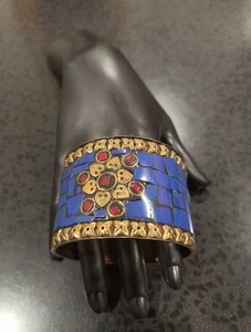 Iris Apfel & Bajalia Blue Lapis Lazuli Inlay & Brass Cuff Bracelet - Picture 1 of 6