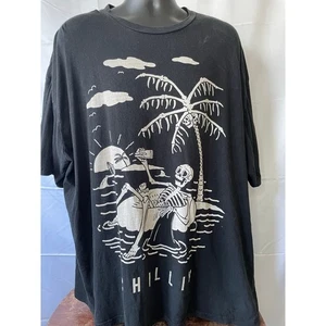 Skeleton Chillin Graphic Tee Black Humor Shirt 3XL Oversized - Picture 1 of 9
