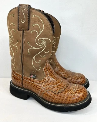 Justin Botas Para Mujer Cuero Gitano Croc Kiltie Vaquera Botas Occidentales Talla 7B L9801 Foto 1 de 4