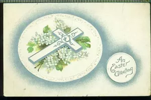 BB Londra UN SALUTO PASQUALE Croce adagiata su lillà bianchi cartolina d'epoca - Foto 1 di 1