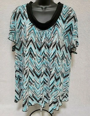 Dressbarn Womens Shirt Top Blouse Size 2X 3X Blue Black White - Image 1 of 4