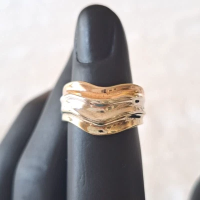 Anillo Milor Plata Esterlina Tri Color Vermeil Onda Banda Italia Talla 5-1/2 Foto 1 de 4