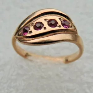 Impresionante anillo de oro vintage de la Unión Soviética 583,14k con rubí talla 7 - Imagen 1 de 9