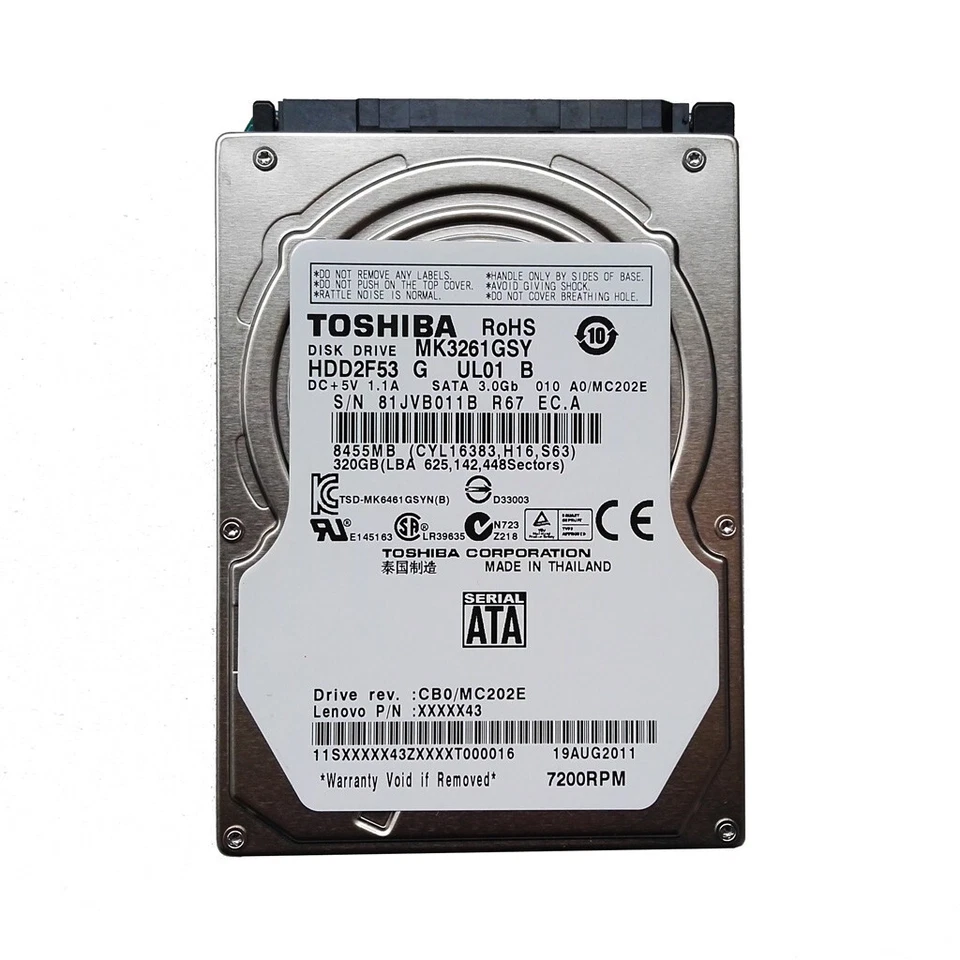 Toshiba 320GB MK3261GSY 7200RPM SATA 2.5" Laptop Internal HDD Hard Disk Drive - Image 1 of 4