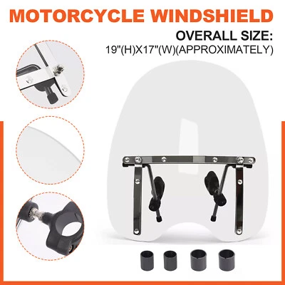 1" 7/8" 1-1/4" Handbar 19"x17" Windshield For Kawasaki Vulcan VN 500 750 800 900 - Image 1 of 4