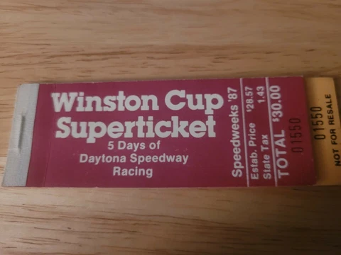Nascar Rare Daytona Inter Speedway Winston Cup Superticket Bill Elliott Win Cover