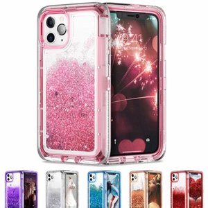 For iPhone 14 13 12 11 Pro Liquid Glitter Shockproof Hard Case +Glass Screen - Picture 1 of 20