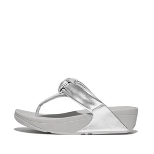 Sandalia FitFlop HN8-011 Lulu Nudo Acolchado Damas Cuero Plateado y Textil Puntera - Imagen 1 de 16