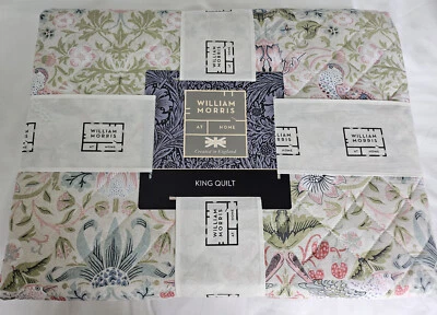 🍓King Bed Quilt WILLIAM MORRIS England STRAWBERRY THIEF Summer NEW🍓 - Image 1 of 4