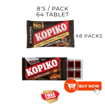 Coffee Candy Kopiko Blister Pack sabor original doces duros (64 comprimidos) - Imagem 1 de 4