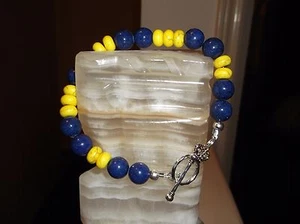 Pulsera con cuentas turquesa azul lapislázuli azul 9" 10 mm para hombre/rondelle amarilla - Imagen 1 de 9