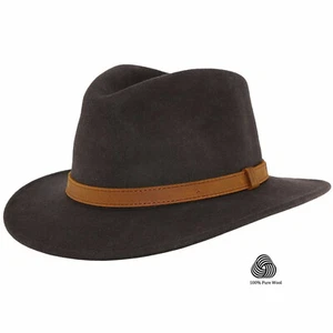 Gents Crushable 100% Wool Felt Trilby Fedora Hat With Leather Band Waterproof - Picture 1 of 31