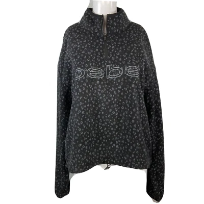 Chaqueta pulóver deportiva Bebe para mujer talla M negra gris leopardo polar 1/4 cremallera LOGO Foto 1 de 4