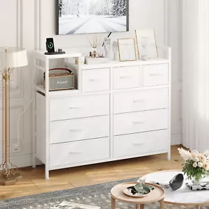 Dresser TV Stand with Power Outlet Bedroom Dresser W/ 9 Drawers Chests of Drawer - Picture 1 of 7