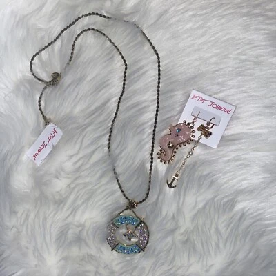 Betsey Johnson Lifesaver Crystal Gold Chain and Seahorse Earrings - Image 1 of 4