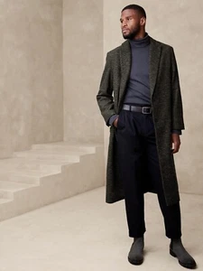 Banana Republic FACTORY LONG WOOL JACKET COAT BLACK/ GREY PLAID XL RET--$300 - Picture 1 of 4