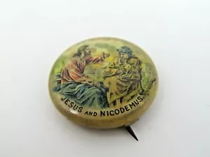 Jesus and Nicodemus Pin Button Antique Vintage - Picture 1 of 5