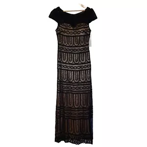 J'ADORE Womens Size 14 Black/Nude Lace Maxi Cocktail Evening Dress Art Deco Look - Picture 1 of 6