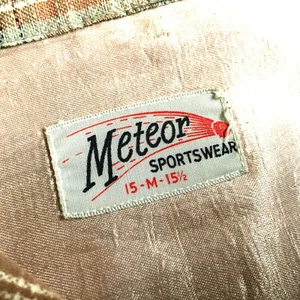 Vintage 50's Meteor Sportswear Loop Collar Shadow Plaid Flannel Work Shirt M Tee - Picture 1 of 8