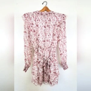 Minkpink Tiered Floral Ruffled Mini Dress Pink Sheer Long Sleeve High Neck XS - Picture 1 of 16